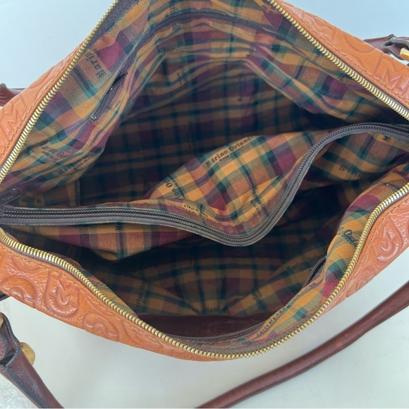 MARINO ORLANDI Italy Monogram Cognac Brown Leather Oversized Hobo Shoulder Bag - Picture 11 of 15